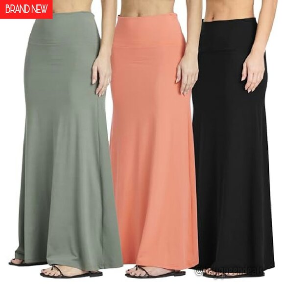 3 Pack Ultra Soft High Waisted Maxi Skirts Plus Size Tummy Control - Picture 2 of 8